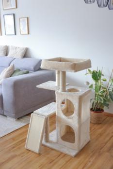 Katzenkratzbaum beige Kerbl Alessia - Katzenbaum [100cm] auch für Kitten geeignet, mit Kratzbrett und Katzenhöhle zweistöckig